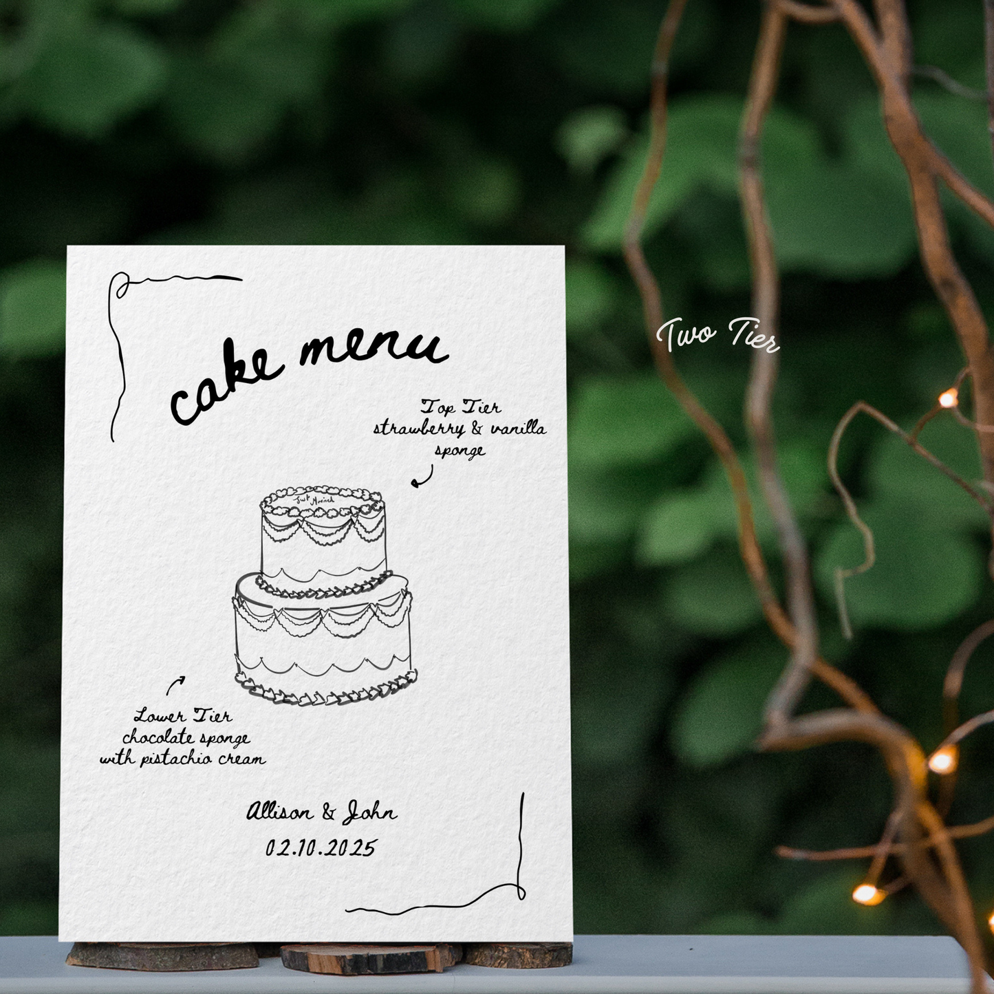 Wedding Cake Menu Template - 3 Handdrawn Vintage Cake Designs