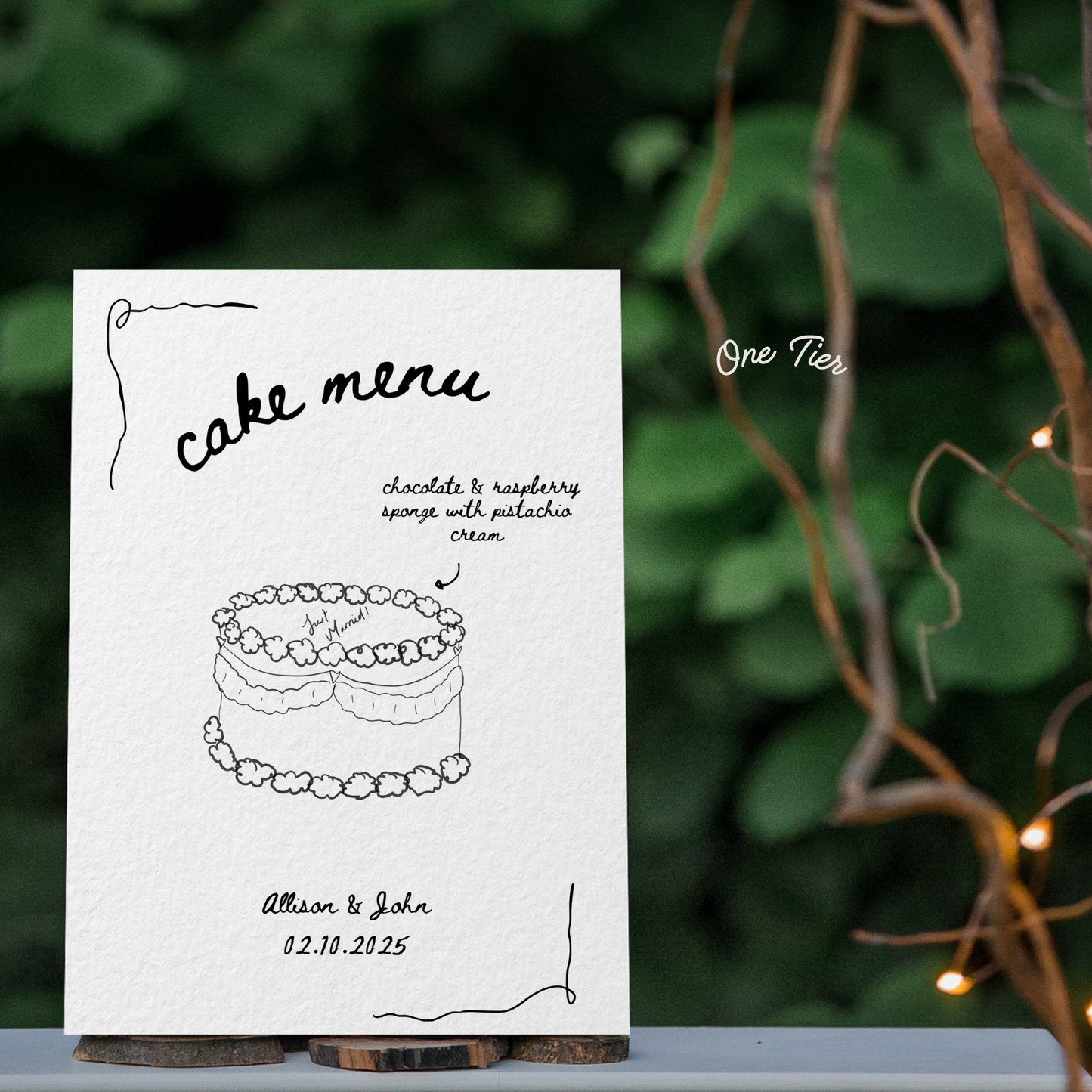 Wedding Cake Menu Template - 3 Handdrawn Vintage Cake Designs