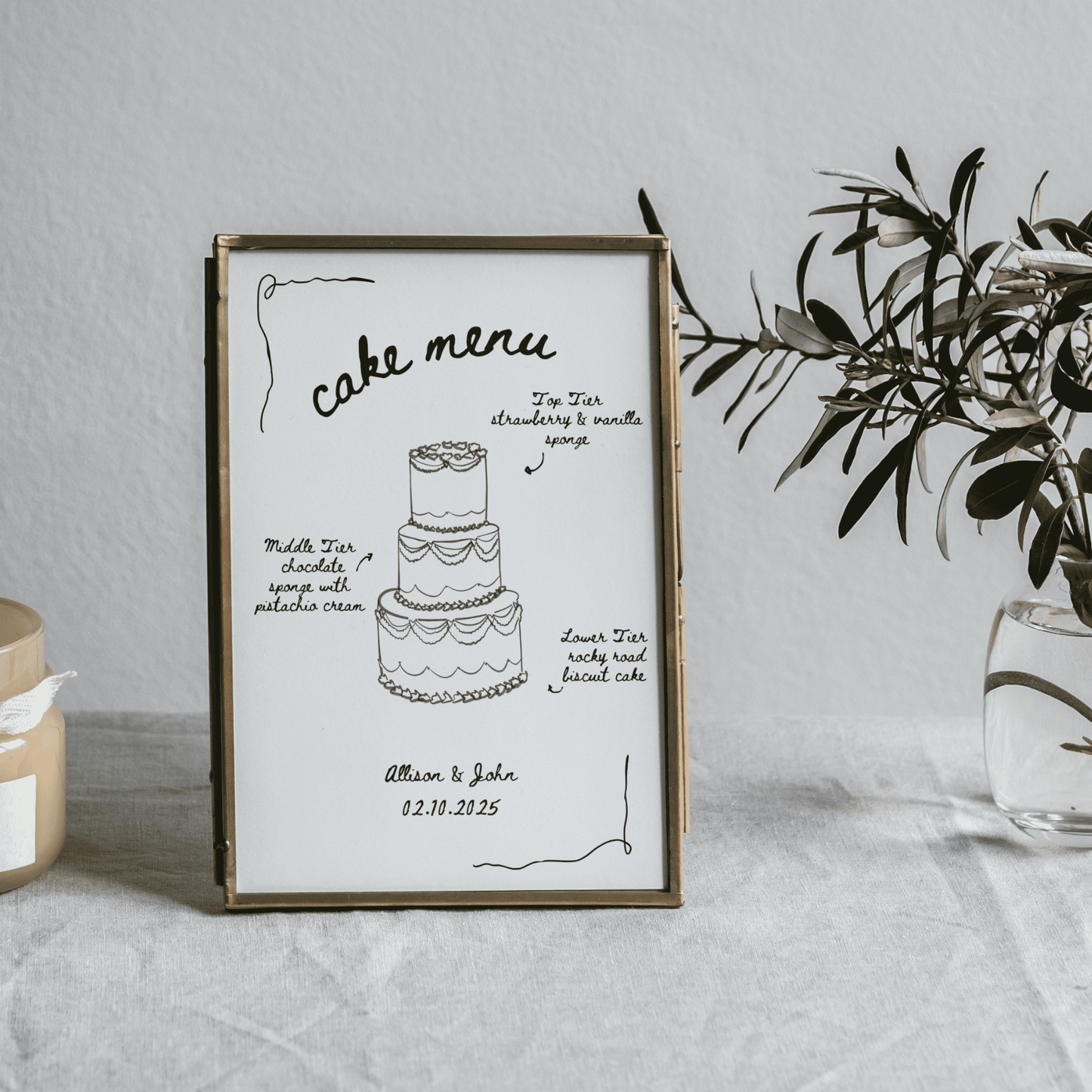 Wedding Cake Menu Template - 3 Handdrawn Vintage Cake Designs