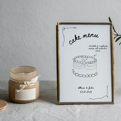 Wedding Cake Menu Template - 3 Handdrawn Vintage Cake Designs