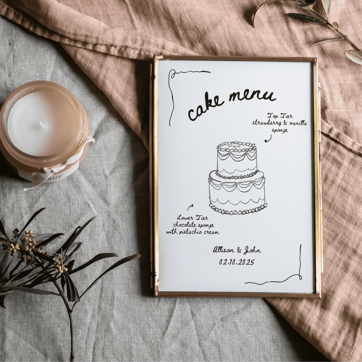 Wedding Cake Menu Template - 3 Handdrawn Vintage Cake Designs